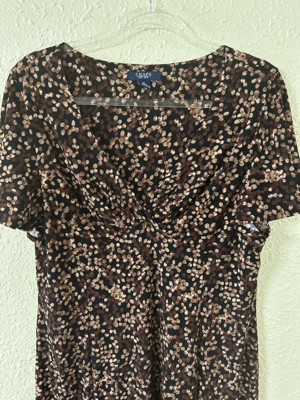 Chaps Women's Brown Dot Print Flutter Sleeve V-Neck Dress XL - Picture 2 of 6